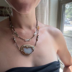 Steampunk bicycle chain necklace with agate stone